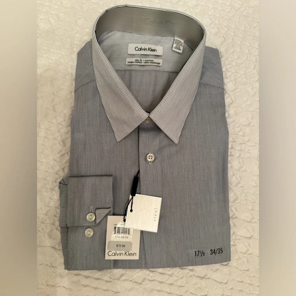 CK Steel  Men’s Blue 17.5 34/35 Slim Fit Dress Shirt - Picture 1 of 5